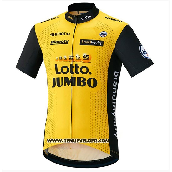 2018 Maillot Ciclismo Lotto NL Jumbo Jaune et Noir Manches Courtes et Cuissard